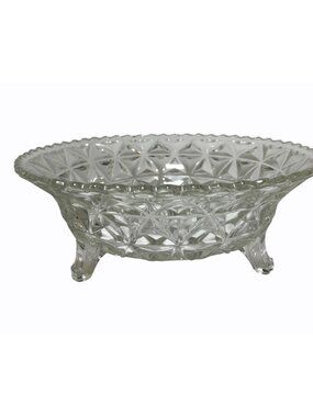 Vintage Clear Heavy Cut Glass Footed Bowl